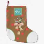 スタイリッシュクラシックエレガント茶色のパターン点 スモールクリスマスストッキング (正面)