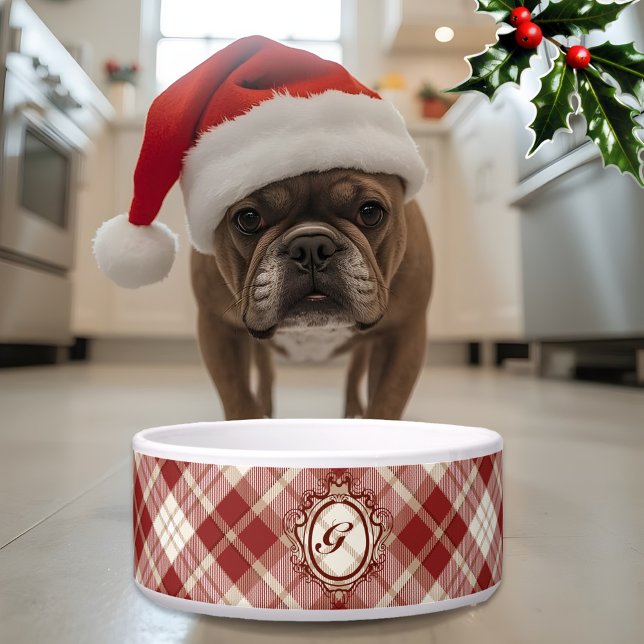 スタイリッシュクラシックタータンチェックパーソナライズされた犬 ボウル (クリエイターアップロード済み)