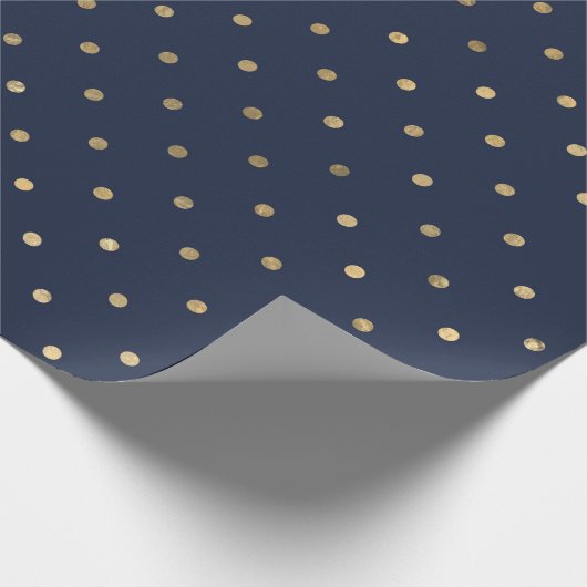 スタイリッシュクラシックネイビーブルー金ゴールド水玉模様 ラッピングペーパー (角)