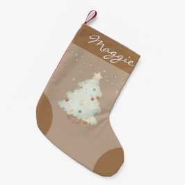 スタイリッシュクラシックモノグラム可愛い茶色の背景 スモールクリスマスストッキング