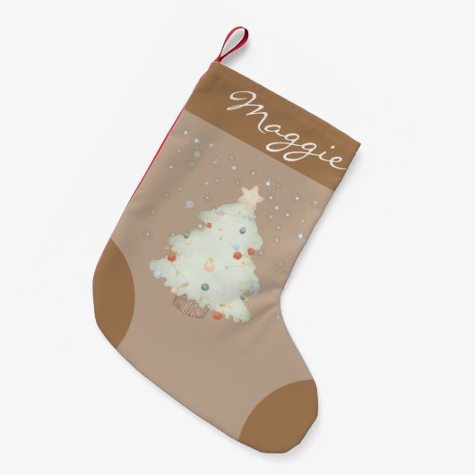 スタイリッシュクラシックモノグラム可愛い茶色の背景 スモールクリスマスストッキング (正面 (吊り時))