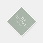 スタイリッシュクラシック家族の姓Est Date Sage スタンダードカクテルナプキン (角)