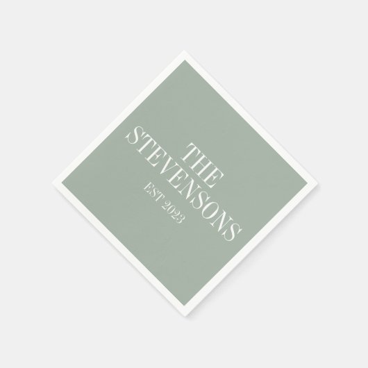 スタイリッシュクラシック家族の姓Est Date Sage スタンダードカクテルナプキン (角)