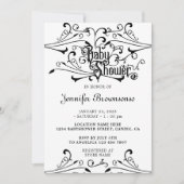 スタイリッシュクラシック黒レトロオーナメントベビーシャワー 招待状 (正面)