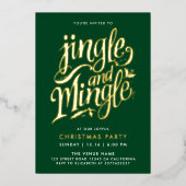 スタイリッシュクリスマスの森の緑と金ゴールドスクリプト 箔招待状 (正面)