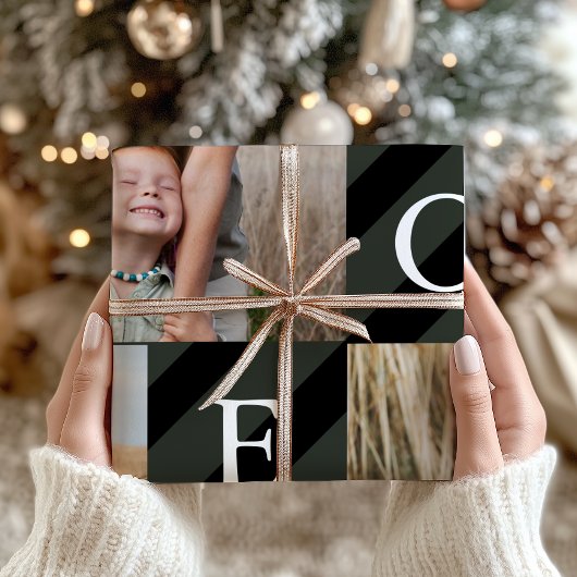 スタイリッシュクリスマスストライプフォトコラージホリデー ラッピングペーパー