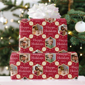 スタイリッシュクリスマススノーフレーク写真深い赤金ゴールド ラッピングペーパー