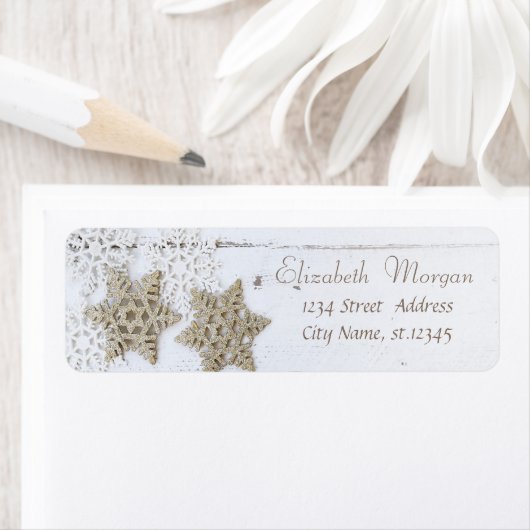 スタイリッシュクリスマススノーフレーク、木の質感 ラベル (インサイチュ)
