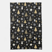 スタイリッシュクリスマスツリーズスノーフレークスブラック キッチンタオル (縦)