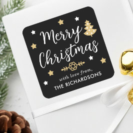 スタイリッシュクリスマスツリー編集可能な名前ブラック スクエアシール