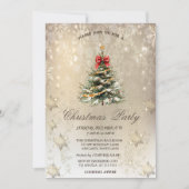 スタイリッシュクリスマスパインツリースノーフレーク金ゴールド 招待状 (正面)