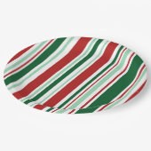スタイリッシュクリスマスパーティー赤、緑、白ストライプ色 ペーパープレート (アングル)