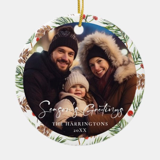 スタイリッシュクリスマスファミリー写真オーナメント セラミックオーナメント (正面)