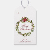スタイリッシュクリスマスポインセチア&ホリーリース ギフトタグ (正面)