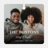 スタイリッシュクリスマスミニマルおもしろいカップル犬2の写真 メタルオーナメント (正面)