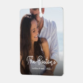 スタイリッシュクリスマスミニマルかわいいおもしろいカップルの写真 メタルオーナメント (正面左)