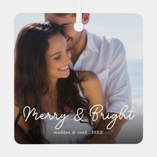 スタイリッシュクリスマスミニマルかわいいおもしろいカップルの写真 メタルオーナメント (裏面)