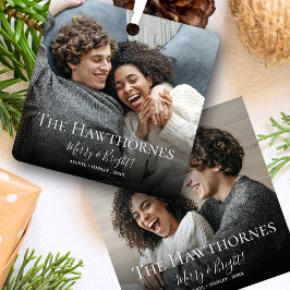 スタイリッシュクリスマスミニマルかわいいおもしろいカップル2枚の写真 メタルオーナメント