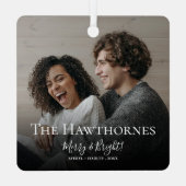 スタイリッシュクリスマスミニマルかわいいおもしろいカップル2枚の写真 メタルオーナメント (裏面)