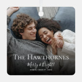 スタイリッシュクリスマスミニマルかわいいおもしろいカップル2枚の写真 メタルオーナメント (正面)