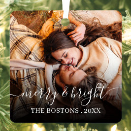 スタイリッシュクリスマスミニマルかわいいカップルの写真 メタルオーナメント