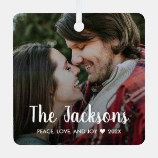 スタイリッシュクリスマスミニマル素朴カップルの写真 メタルオーナメント