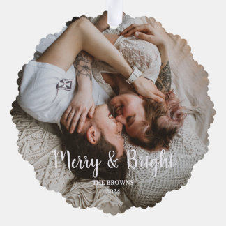 スタイリッシュクリスマスメリーの明るい家族の写真 オーナメントカード