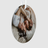 スタイリッシュクリスマスメリーの明るい家族の写真 オーナメント (正面)