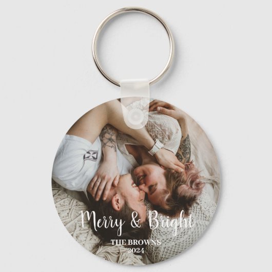 スタイリッシュクリスマスメリーの明るい家族の写真 キーホルダー (正面)