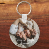 スタイリッシュクリスマスメリーの明るい家族の写真 キーホルダー (正面)
