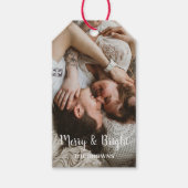 スタイリッシュクリスマスメリーの明るい家族の写真 ギフトタグ (正面)