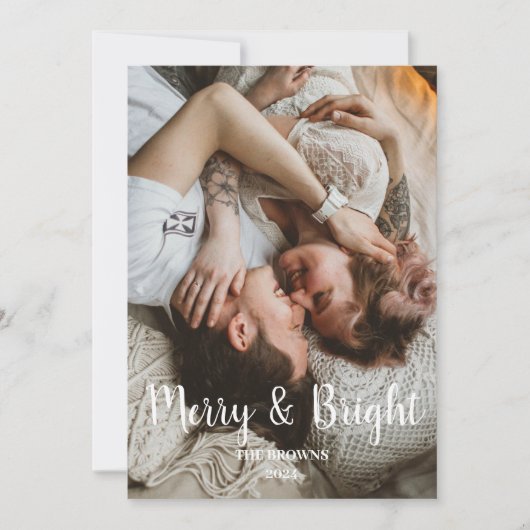 スタイリッシュクリスマスメリーの明るい家族の写真 シーズンカード (正面)