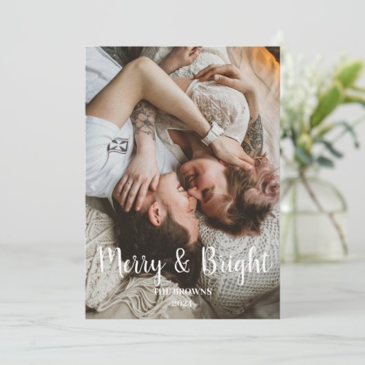 スタイリッシュクリスマスメリーの明るい家族の写真 シーズンカード (スタンド正面)