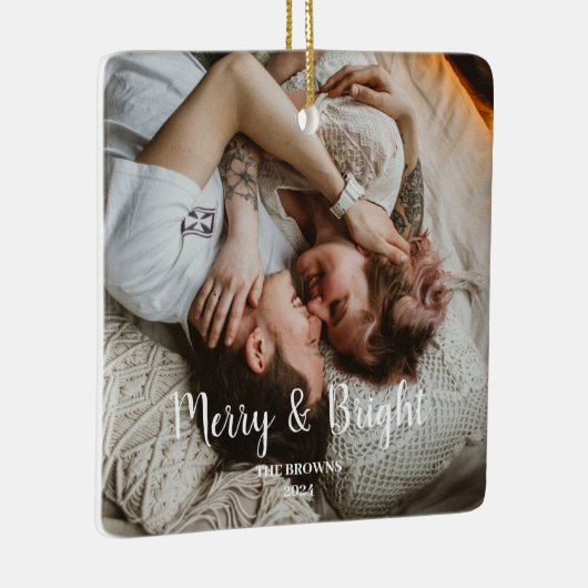 スタイリッシュクリスマスメリーの明るい家族の写真 セラミックオーナメント (右)