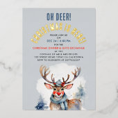 スタイリッシュクリスマス冬トナカイの水色 箔招待状 (正面)