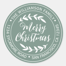 スタイリッシュクリスマス差出人住所グリーン ラウンドシール