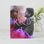 スタイリッシュグラデーション山オーバーレイ結婚写真 招待状 (スタンド正面)