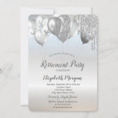 スタイリッシュグリッタードリップバルーン銀退職 招待状 (正面)