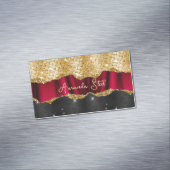 スタイリッシュグリッターレッドフェイク金ゴールドブラックモノグラムブシ マグネット名刺 (インサイチュ)