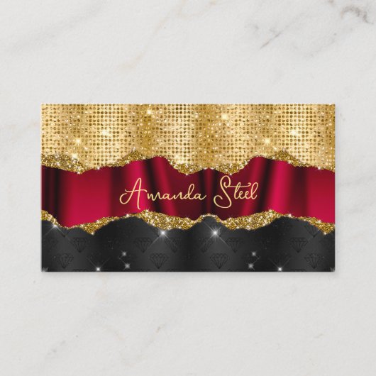 スタイリッシュグリッターレッドフェイク金ゴールドブラックモノグラムブシ 名刺 (正面)