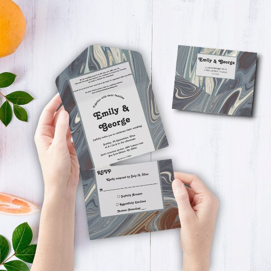スタイリッシュグレーモダン抽象芸術絵画ズシック結婚ズ オールインワン招待状