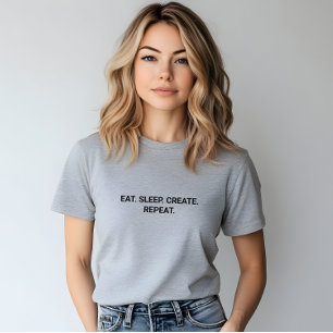 スタイリッシュグレー食べスリープの繰り返しスローガンの作成 Tシャツ