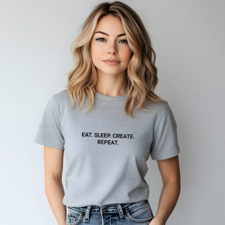 スタイリッシュグレー食べスリープの繰り返しスローガンの作成 Tシャツ