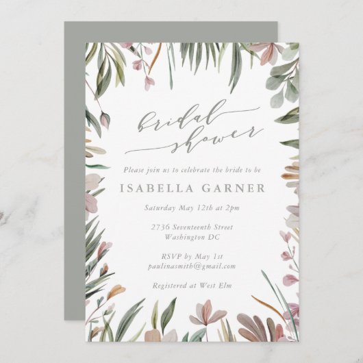 スタイリッシュグ素朴リーサージグリーンブライダルシャワー 招待状 (正面/裏面)