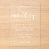 スタイリッシュコンテンポラリー白結婚文字 アクリル招待状 (正面)