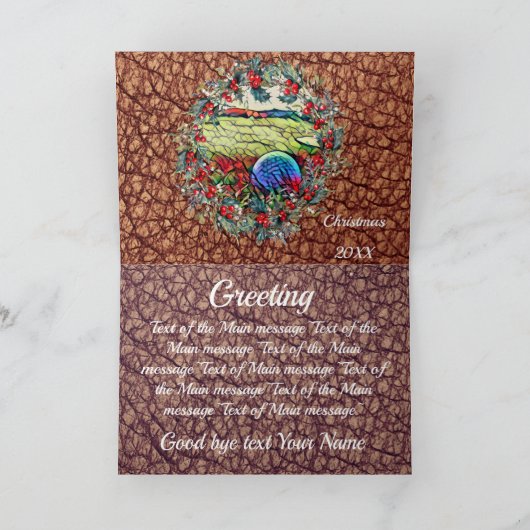 スタイリッシュゴルファー男らしス茶フェイクレザークリスマス シーズンカード (内部)