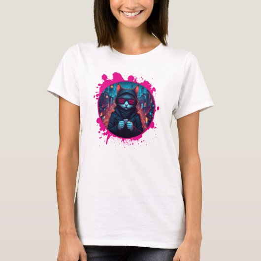 スタイリッシュサングラス猫 Tシャツ (正面)