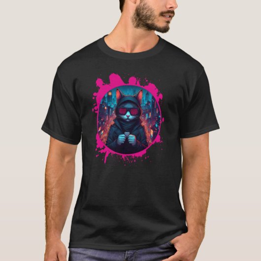 スタイリッシュサングラス猫 Tシャツ (正面)