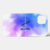 スタイリッシュシックグラデーションピンクの水色モノグラムの Case-Mate iPhoneケース (裏面 (横))