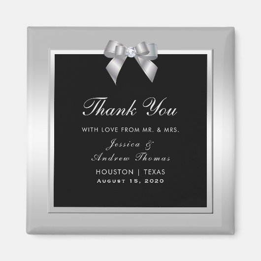 スタイリッシュシルバージェムボウ&ブラック結婚ズ マグネット (正面)